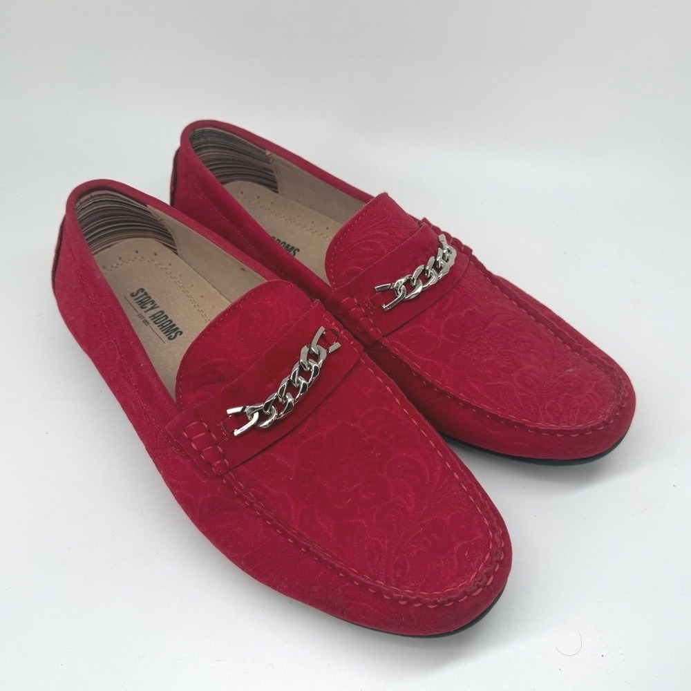 Stacy Adams Mens Red Floral Paisley Embossed Chain Loafers 25358-600 Size 9 M